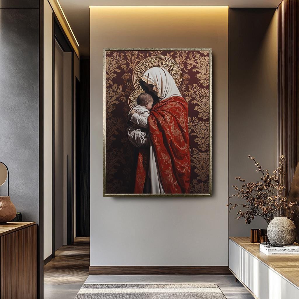 Mother Mary Wall Art – Hand-Painted Virgin Mary Canvas | Elegant Catholic Home Decor