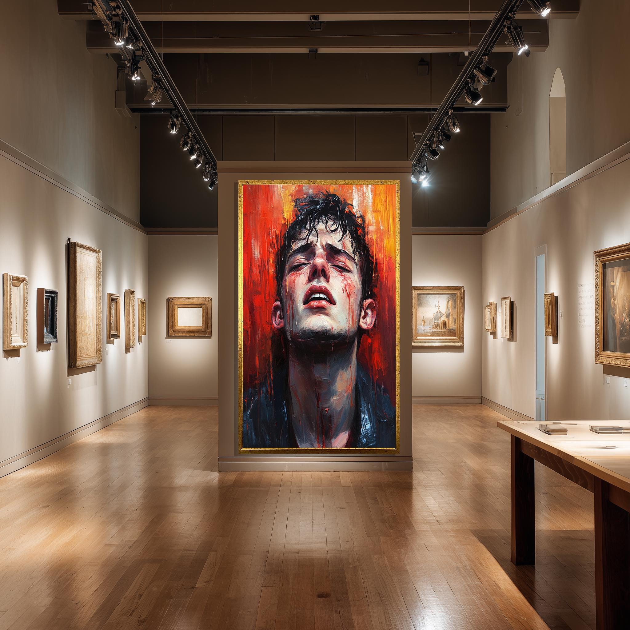 Emotional Male Portrait - Red Abstract Canvas | Bold Figurative Wall Art