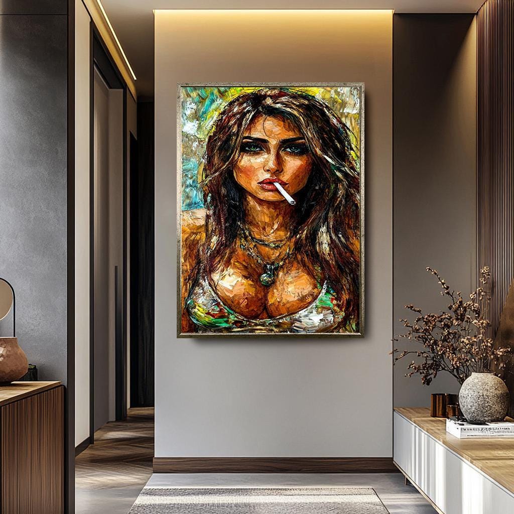 Woman Smoking Wall Art – Fiery Feminine Canvas Print | Modern Portrait Decor