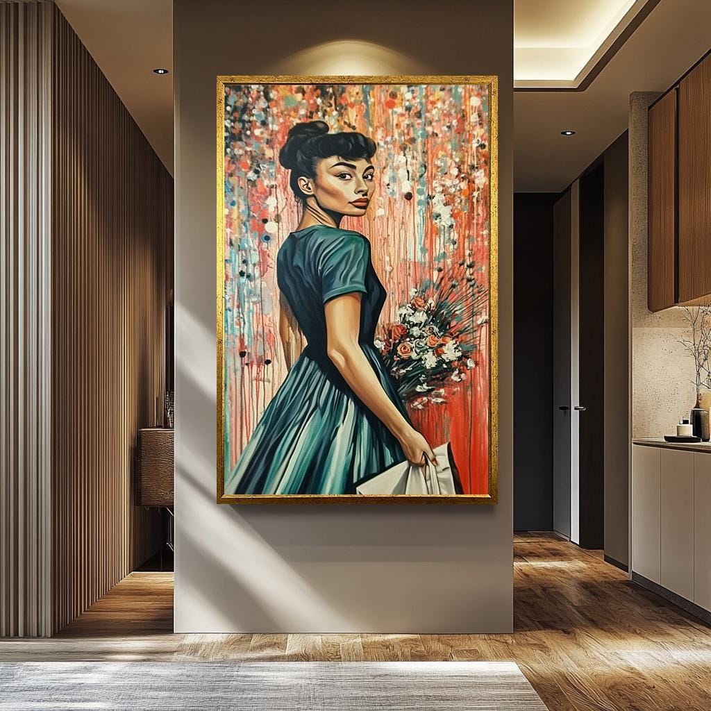 Pop Art Wall Art - Colorful Canvas Print | Modern Floral Portrait with Vintage Frame