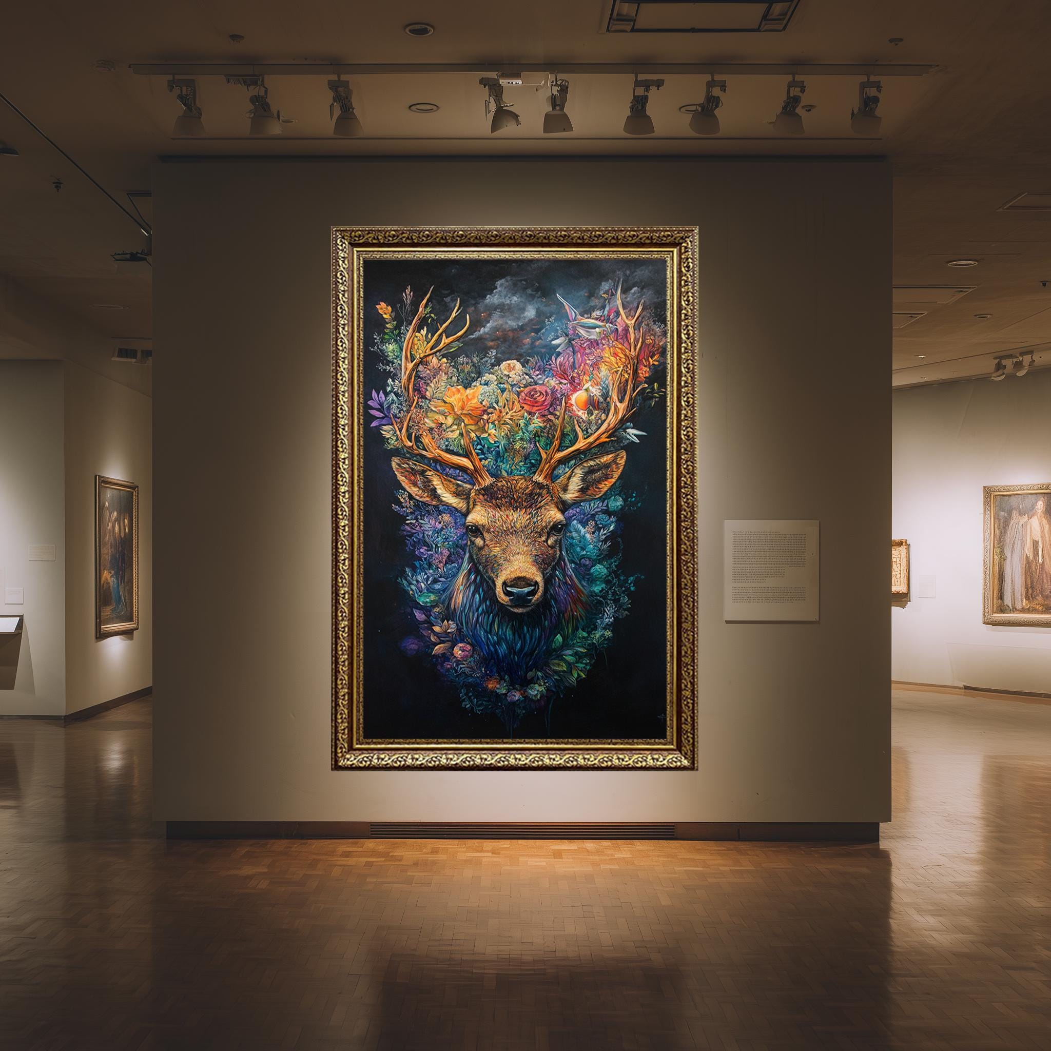 Deer Floral Canvas Print – Vibrant Botanical Stag Portrait | Boho Cottagecore Decor