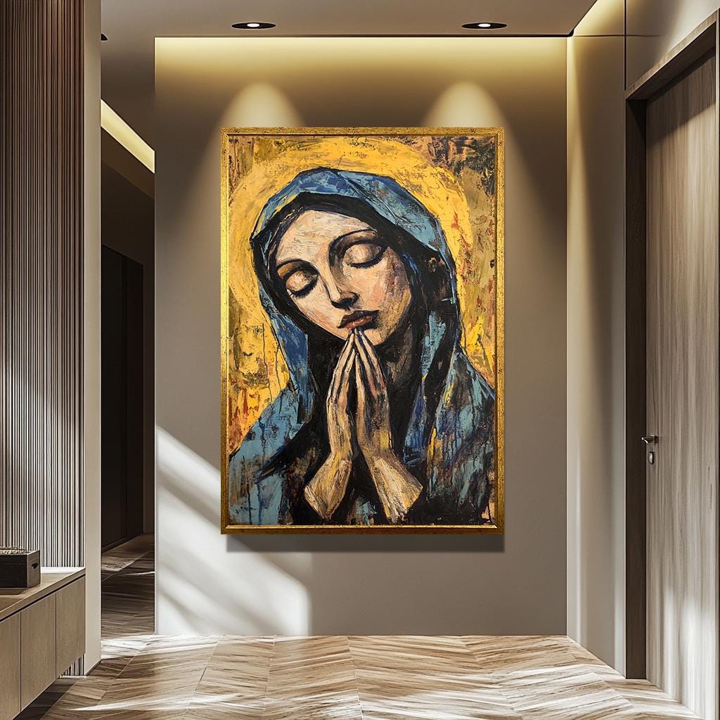 Virgin Mary Wall Art – Christian Canvas Painting | Sacred Religious Decor