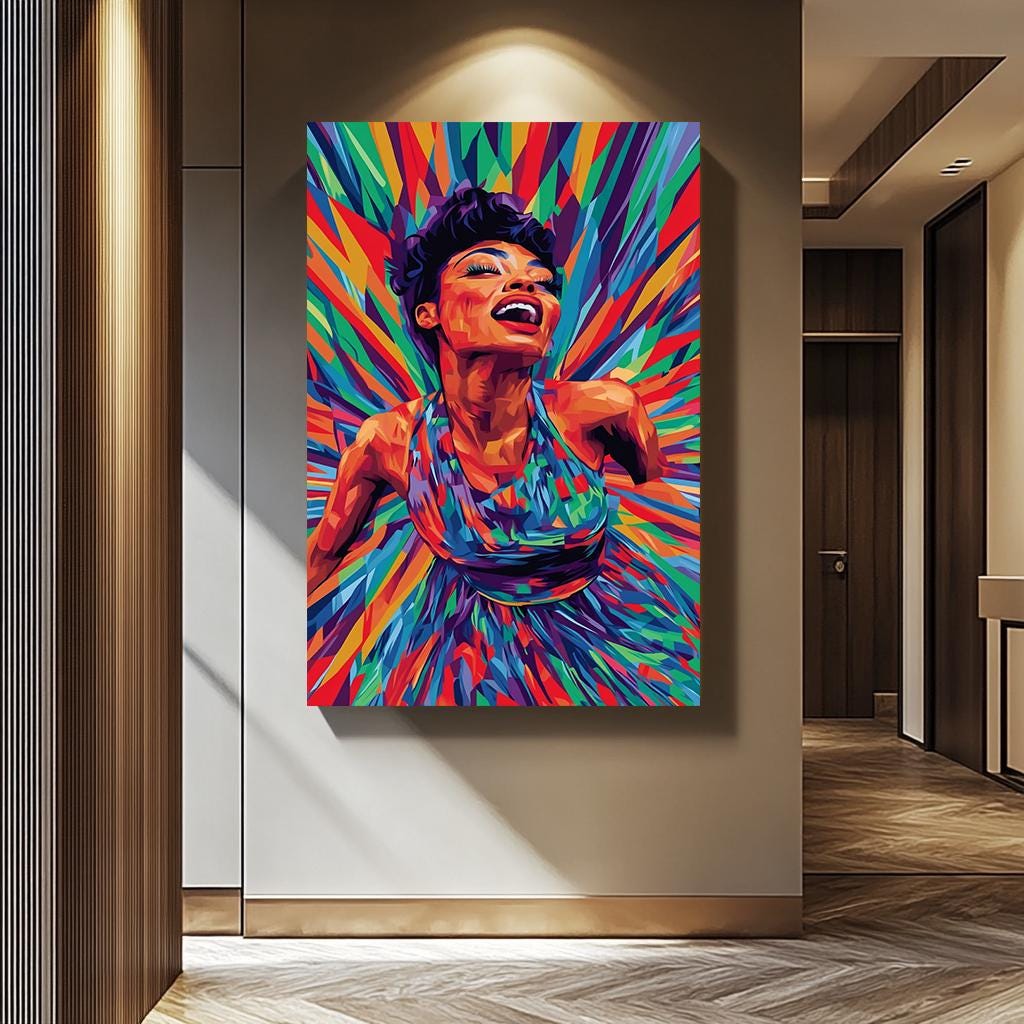Pop Art Wall Art – Bold Colorful Painting of Joyful Woman | Modern Home Decor