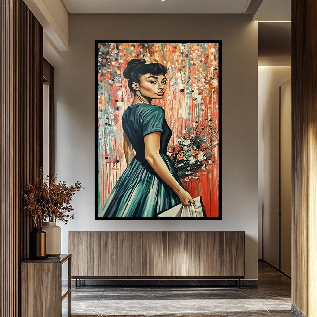 Pop Art Wall Art - Colorful Canvas Print | Modern Floral Portrait with Vintage Frame