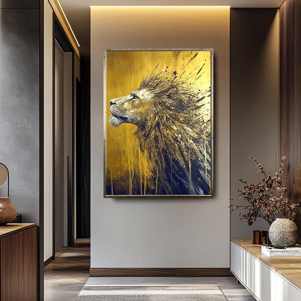 Lion Wall Decor – Abstract Lion Art Canvas Painting | Luxury Wildlife Wall Art