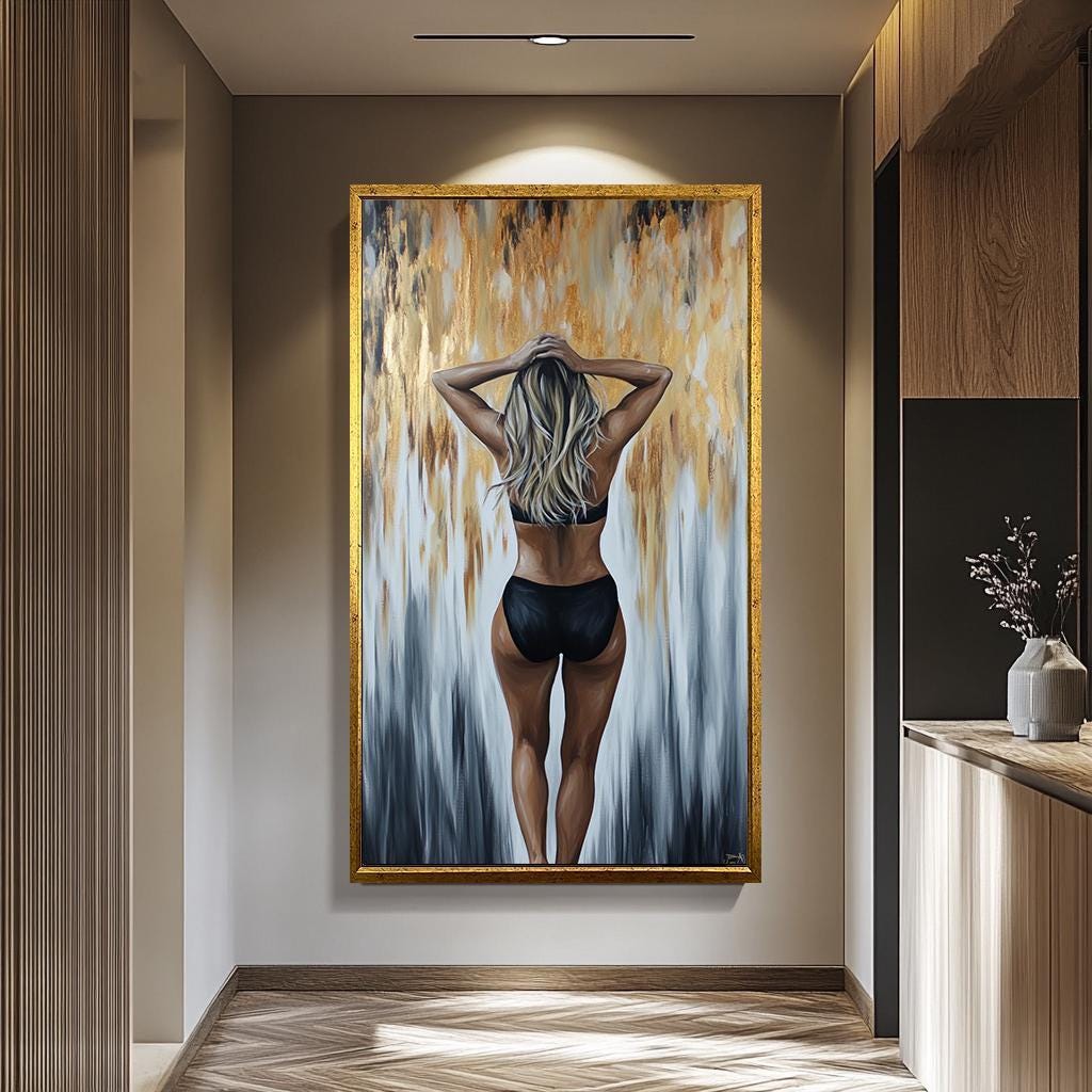 Sexy Woman Wall Art - Modern Female Canvas | Abstract Painting Art, Textured Canvas