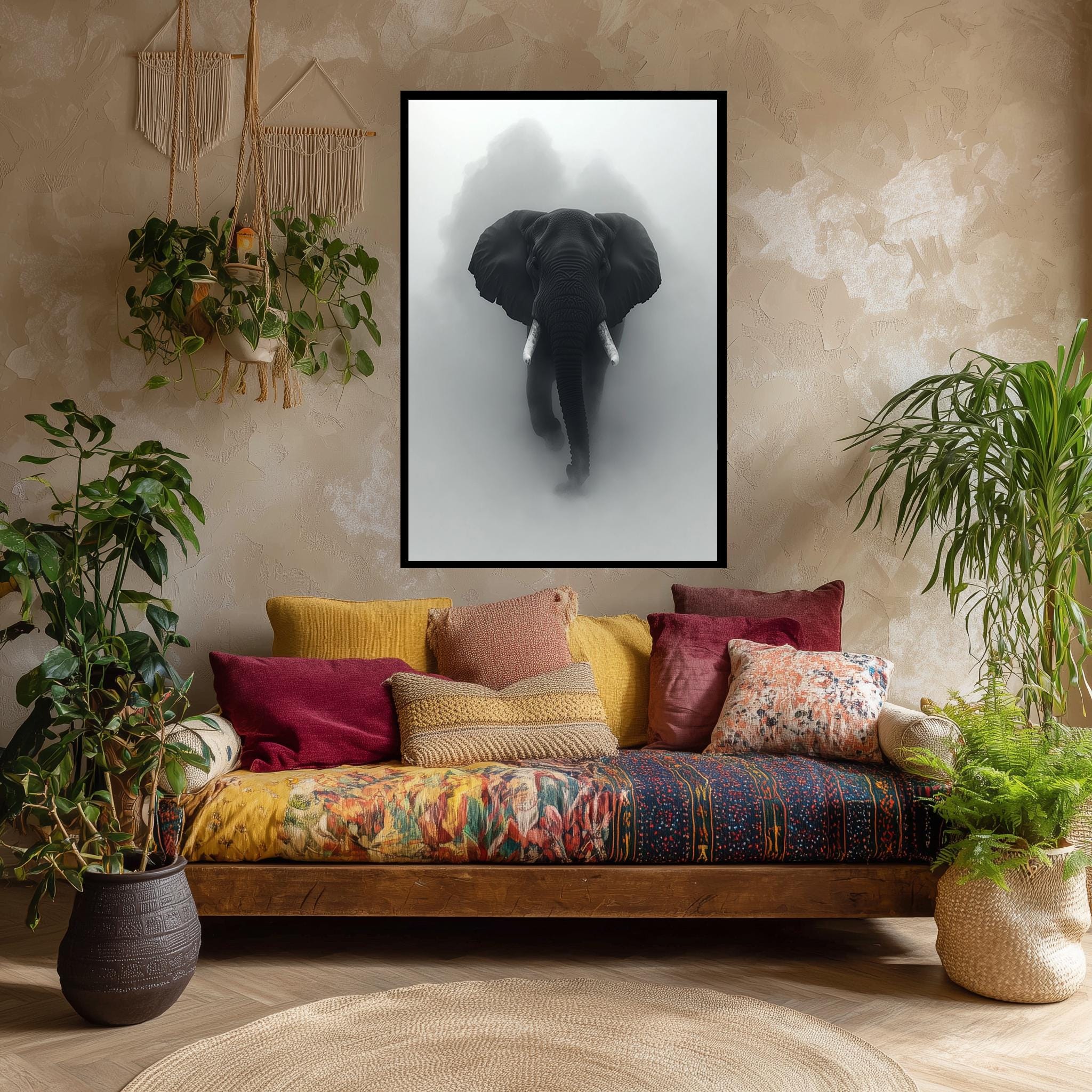 Elephant Canvas Print – Monochrome Animal Wall Art | Wildlife Decor, Safari Accent