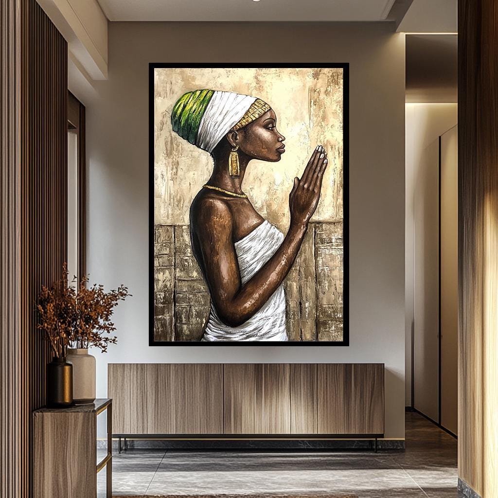 African Women Wall Art – Serene Black Woman Canvas Painting | Modern Home Decor