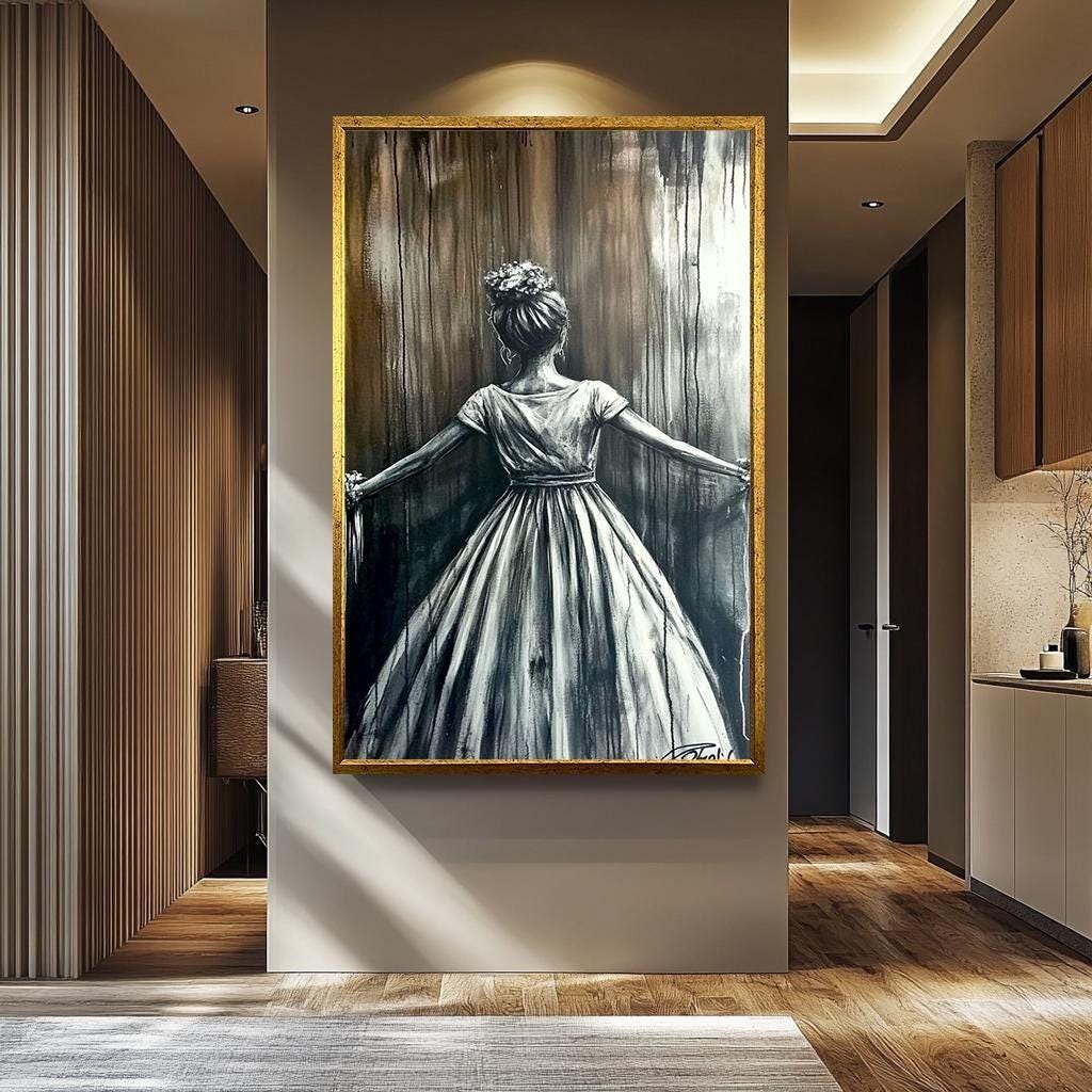 Banksy Women Wall Art – Modern Graffiti Art | Black and White Banksy Style Canvas