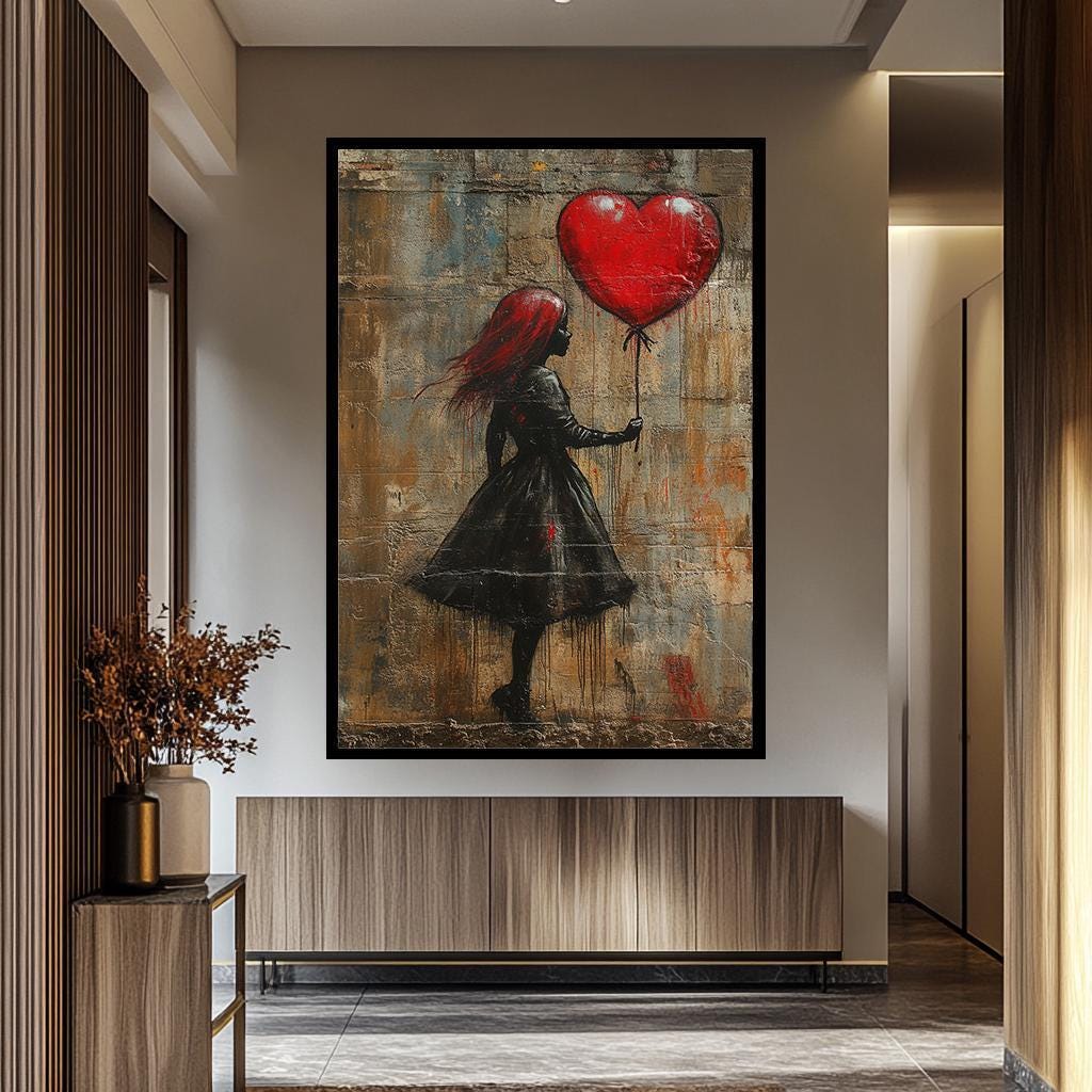 Banksy Wall Art – Urban Graffiti Canvas | Girl Balloon Painting on Modern Street Canvas