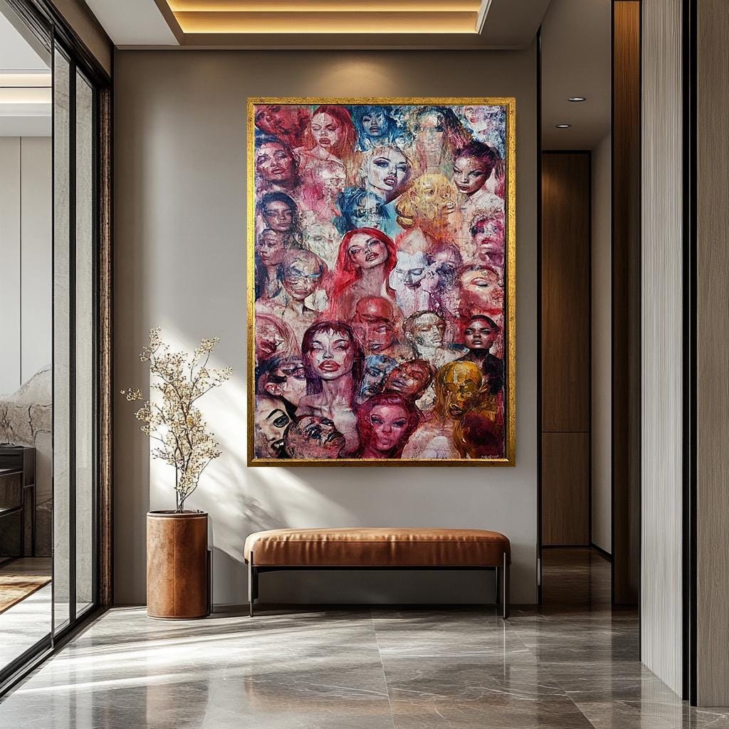 Surreal Faces Wall Art - Bold Pop Art Decor | Unique Canvas Prints & Vibrant Floral Painting