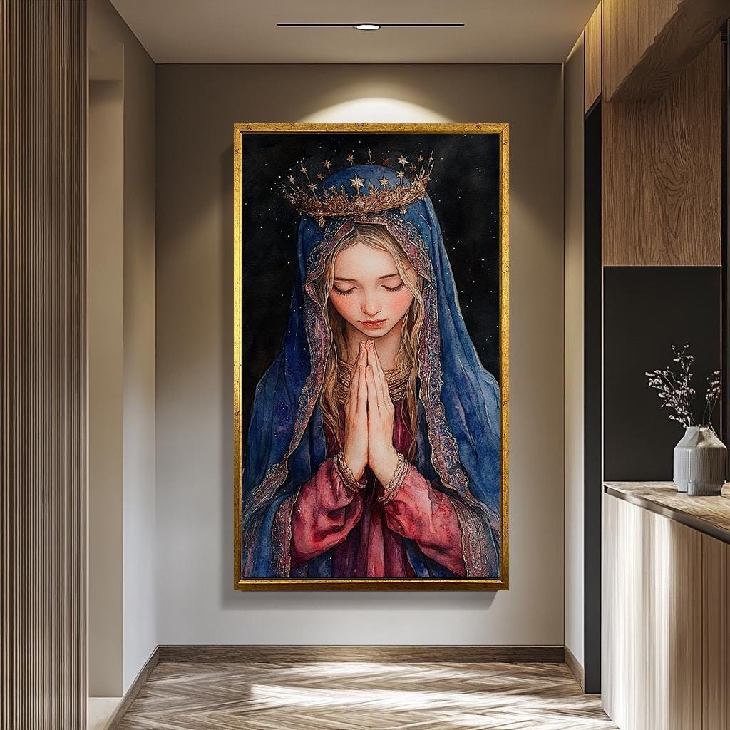 Virgin Mary Wall Art | Religious Canvas Painting - Catholic Home Decor
