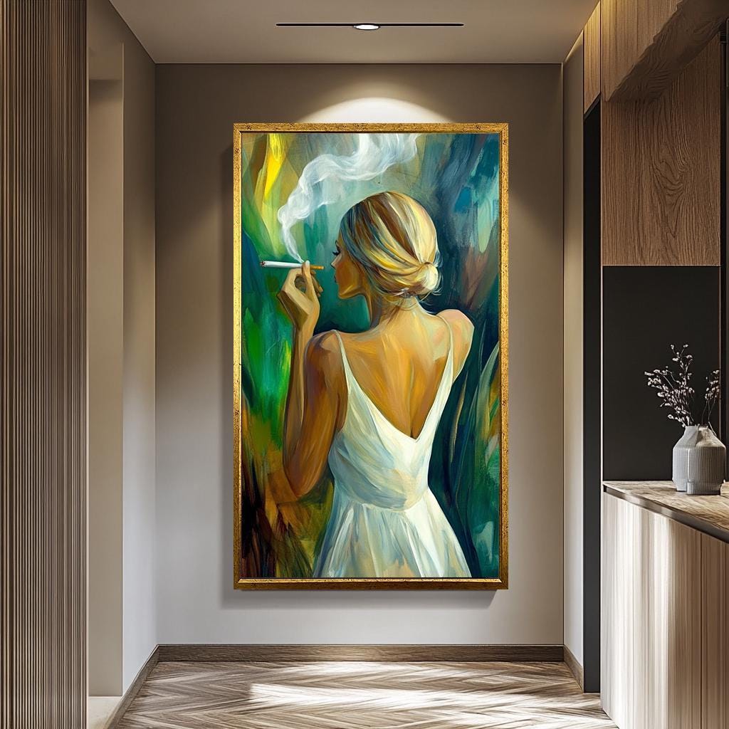 Women Smoking Wall Art – Elegant Feminine Canvas Print | Modern Woman Painting