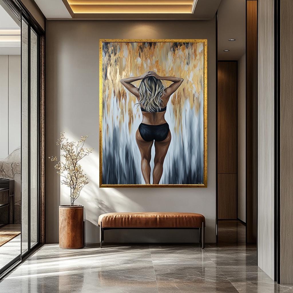 Sexy Woman Wall Art - Modern Female Canvas | Abstract Painting Art, Textured Canvas