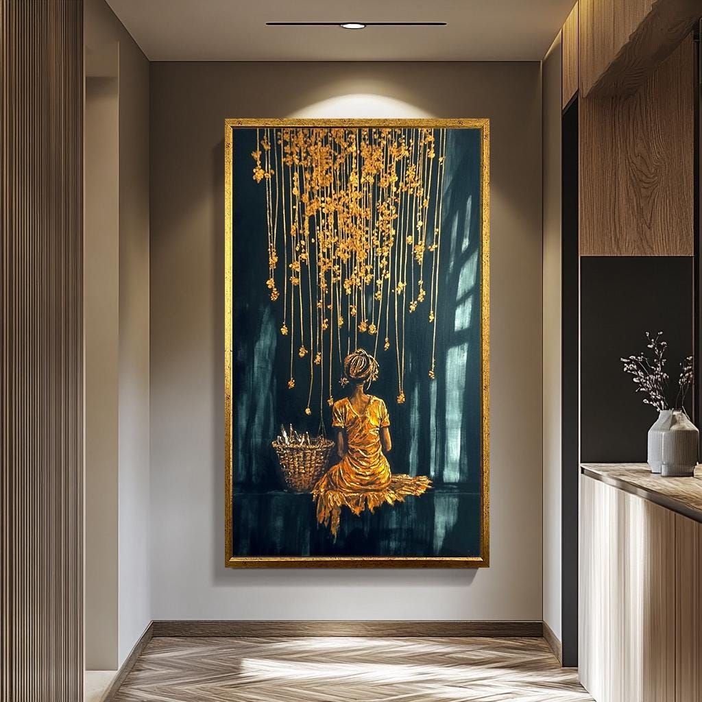 Women Wall Art - Golden Glow Abstract Canvas Painting | Black Gold Woman Portrait Print