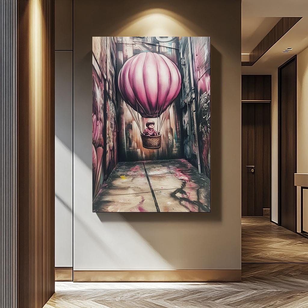 Banksy Street Art Canvas – Pink Balloon Graffiti Urban Wall Decor | Ready to Hang