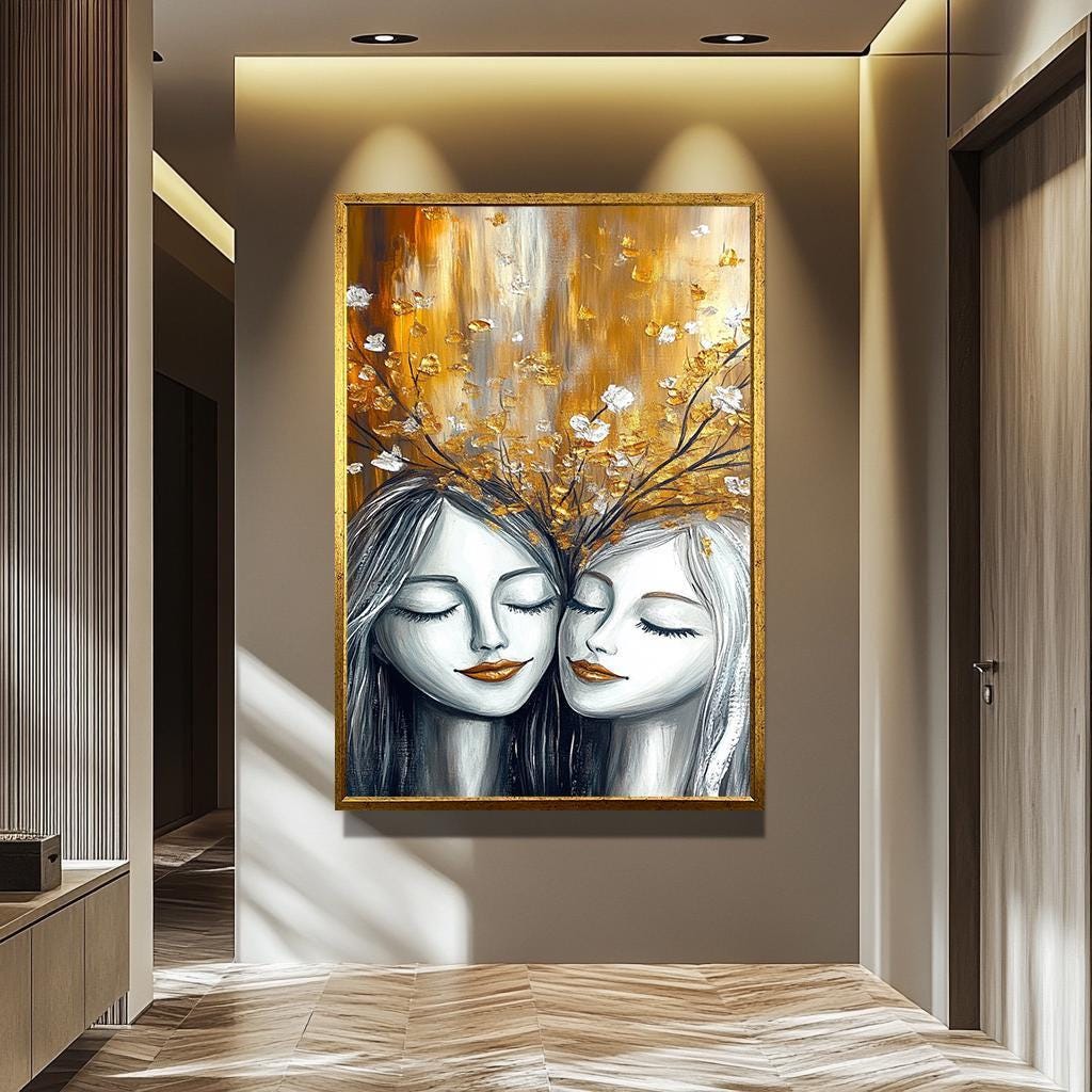 Women Wall Art – Textured Canvas Art Print | Sisterhood Canvas & Floral Portrait