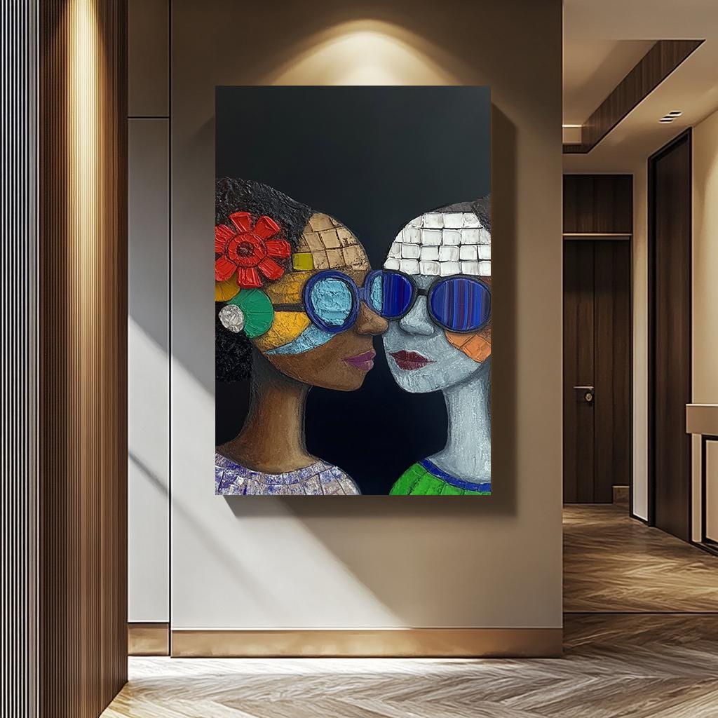 African Woman Wall Art - Textured Female Portrait Canvas | Modern Colorful Decor