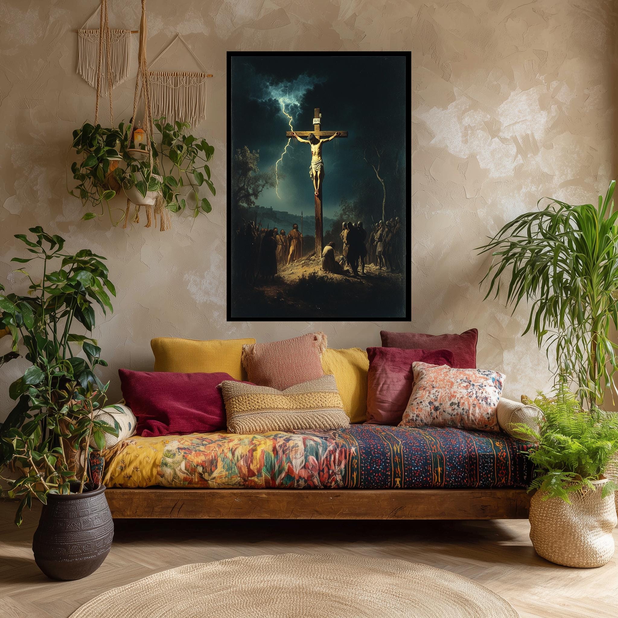 Jesus on the Cross Canvas – Powerful Christian Wall Art | Dark Crucifixion Scene