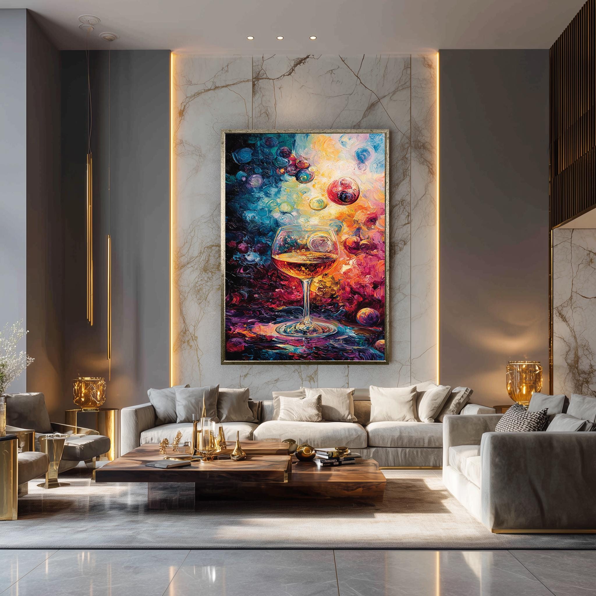 Abstract Wine Glass Art – Colorful Canvas Print | Modern Wall Decor for Kitchen & Bar