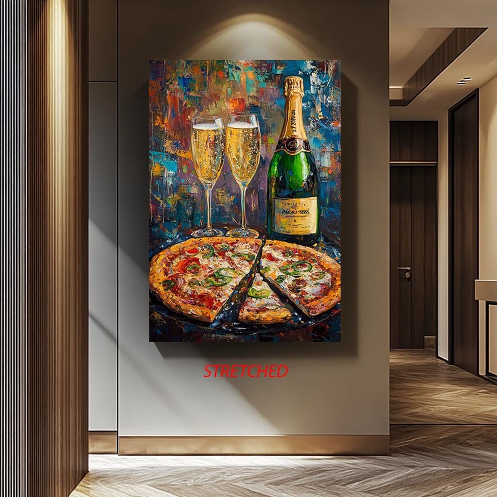 Champagne Pizza Canvas - Colorful Kitchen Wall Art | Bold Impressionist Print