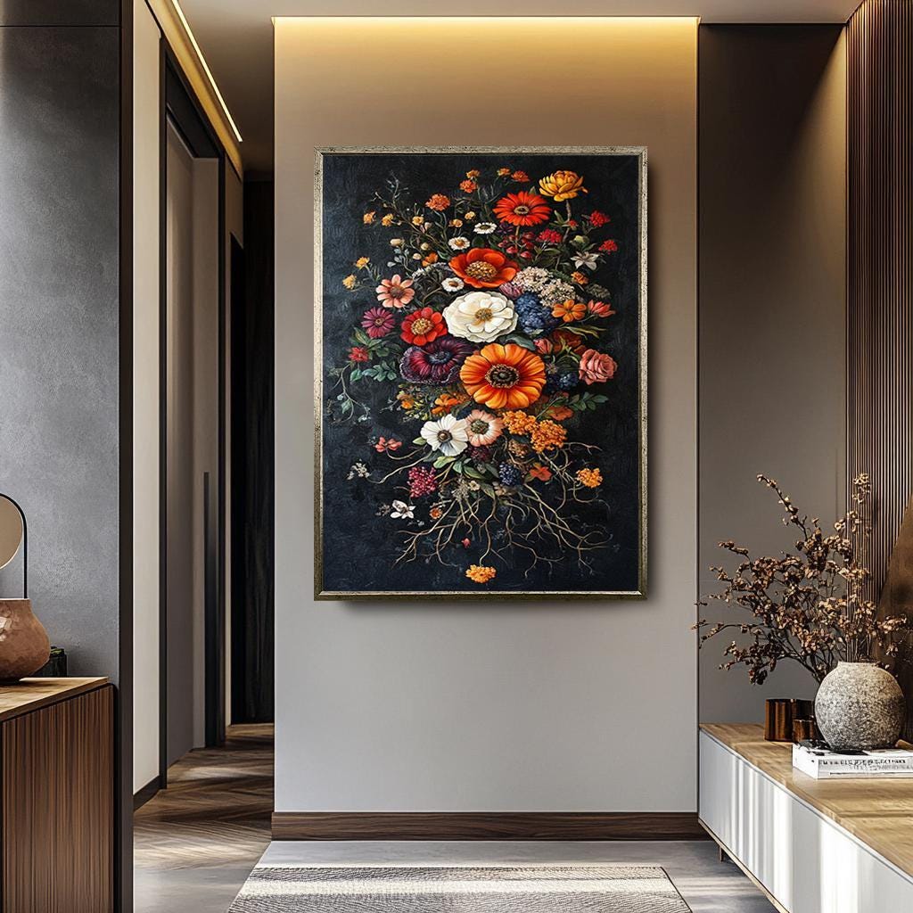 Wildflower Bouquet Canvas – Rustic Botanical Wall Art | Vintage Floral Print