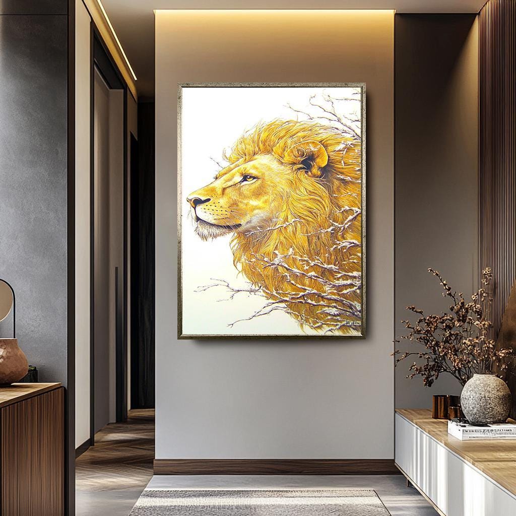 Golden Lion Wall Art – Majestic Wildlife Canvas Art | Elegant Lion Portrait Decor