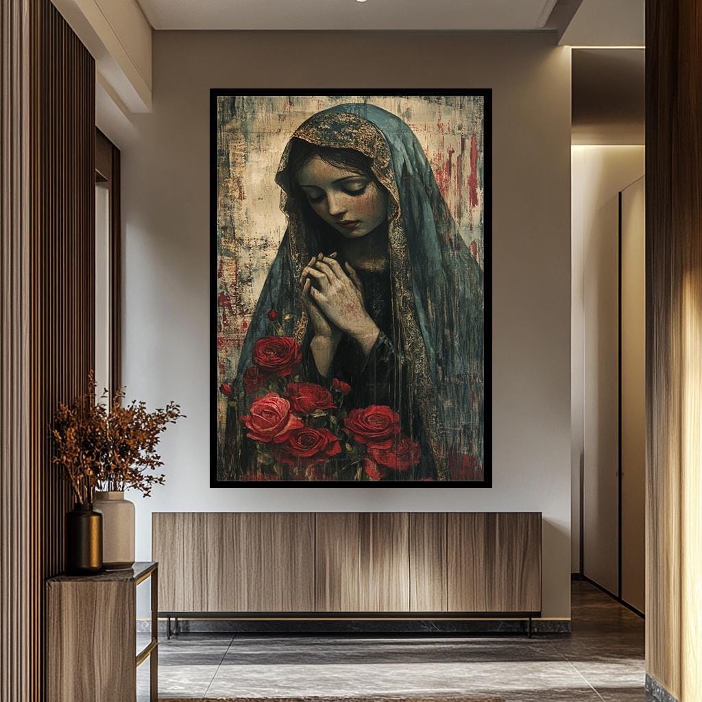 Virgin Mary Wall Art – Mother Mary Canvas Print | Modern Religious Decor Gift