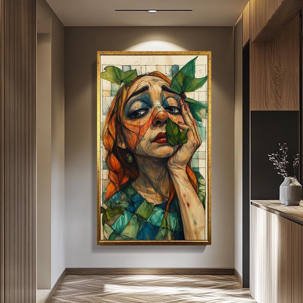 Weird Woman Wall Art - Surreal Female Portrait on Bold Colorful Canvas Print