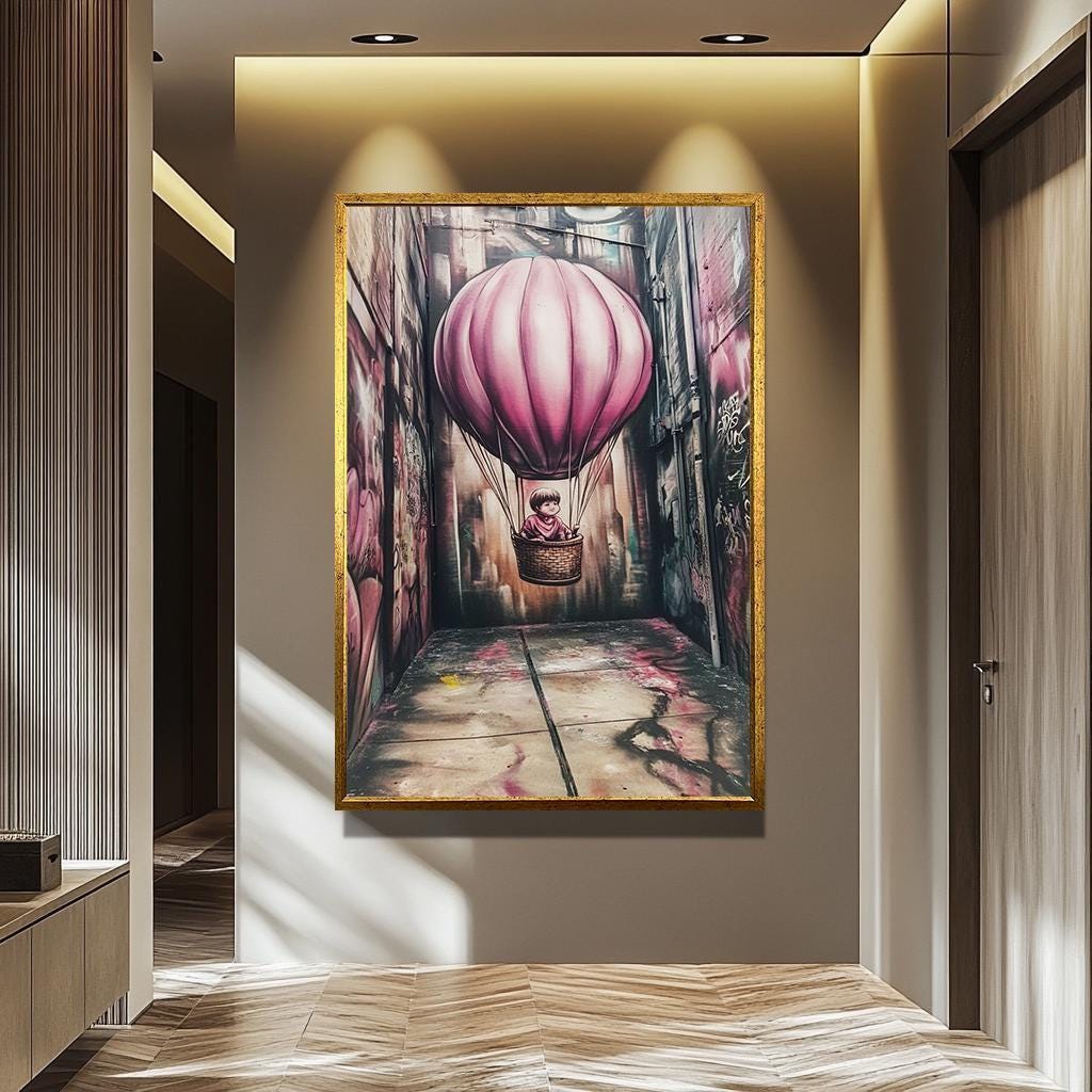 Banksy Street Art Canvas – Pink Balloon Graffiti Urban Wall Decor | Ready to Hang