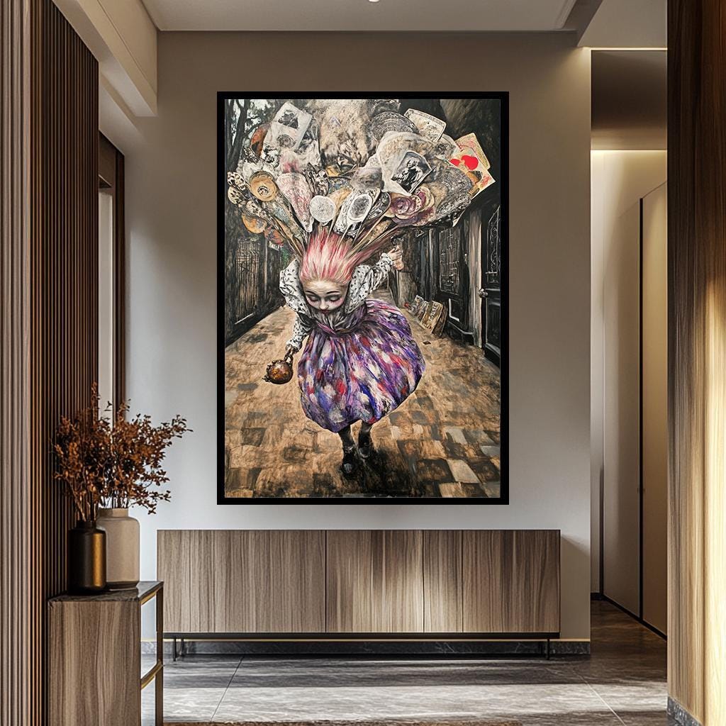 Surreal Woman Wall Art – Whimsical Fantasy Portrait Print | Gothic Dreamlike Painting