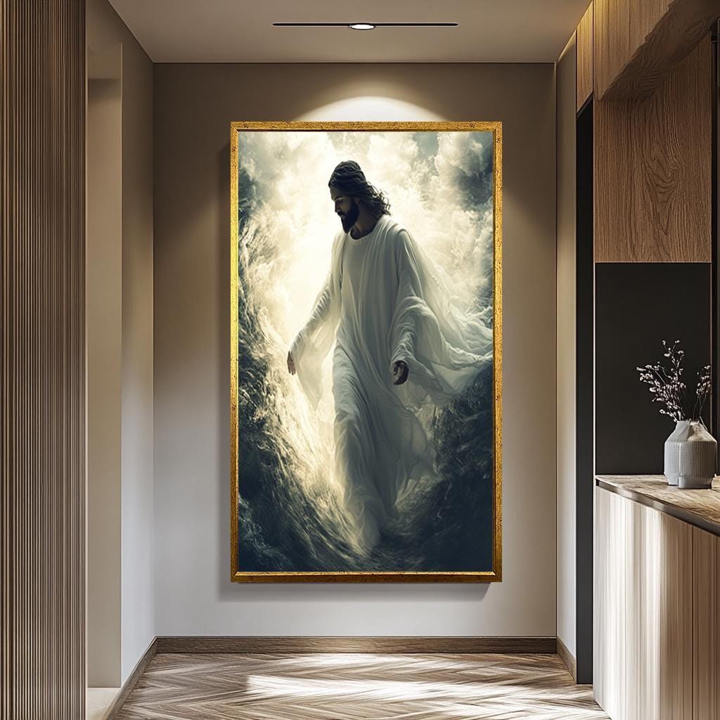 Jesus Canvas Wall Art - Christian Wall Decor | Walking on Water Spiritual Print