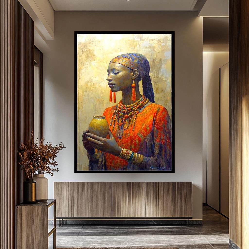 African Woman Wall Art – Vibrant Portrait Print | Black Woman Artwork Canvas