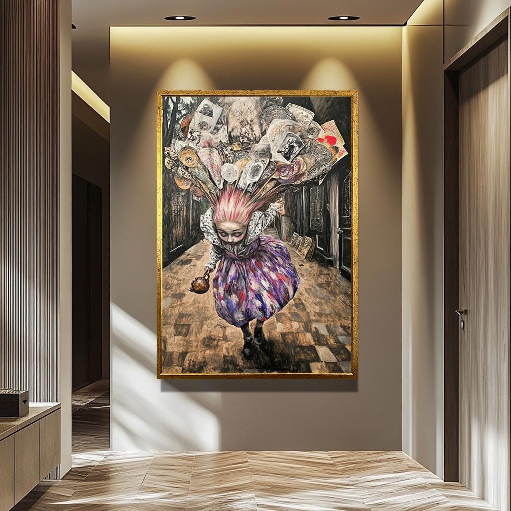 Surreal Woman Wall Art – Whimsical Fantasy Portrait Print | Gothic Dreamlike Painting