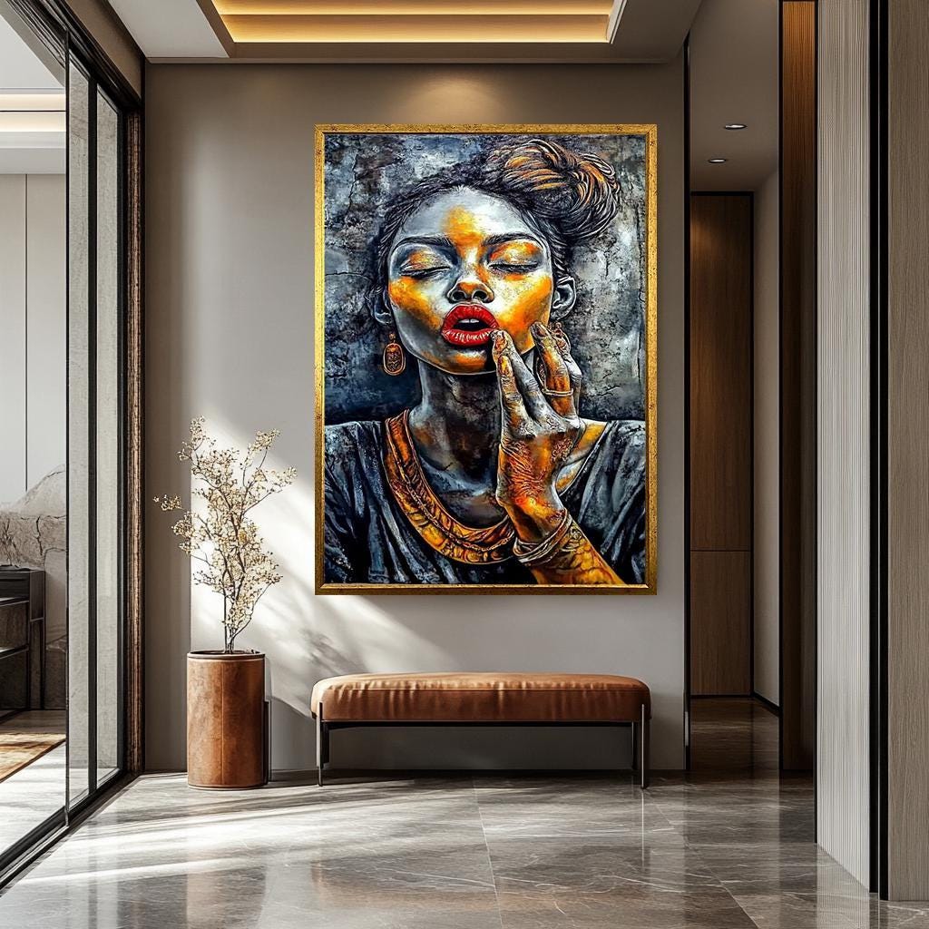 Modern Women Wall Art – Abstract Portrait Painting | Afro Beauty Artwork Canvas