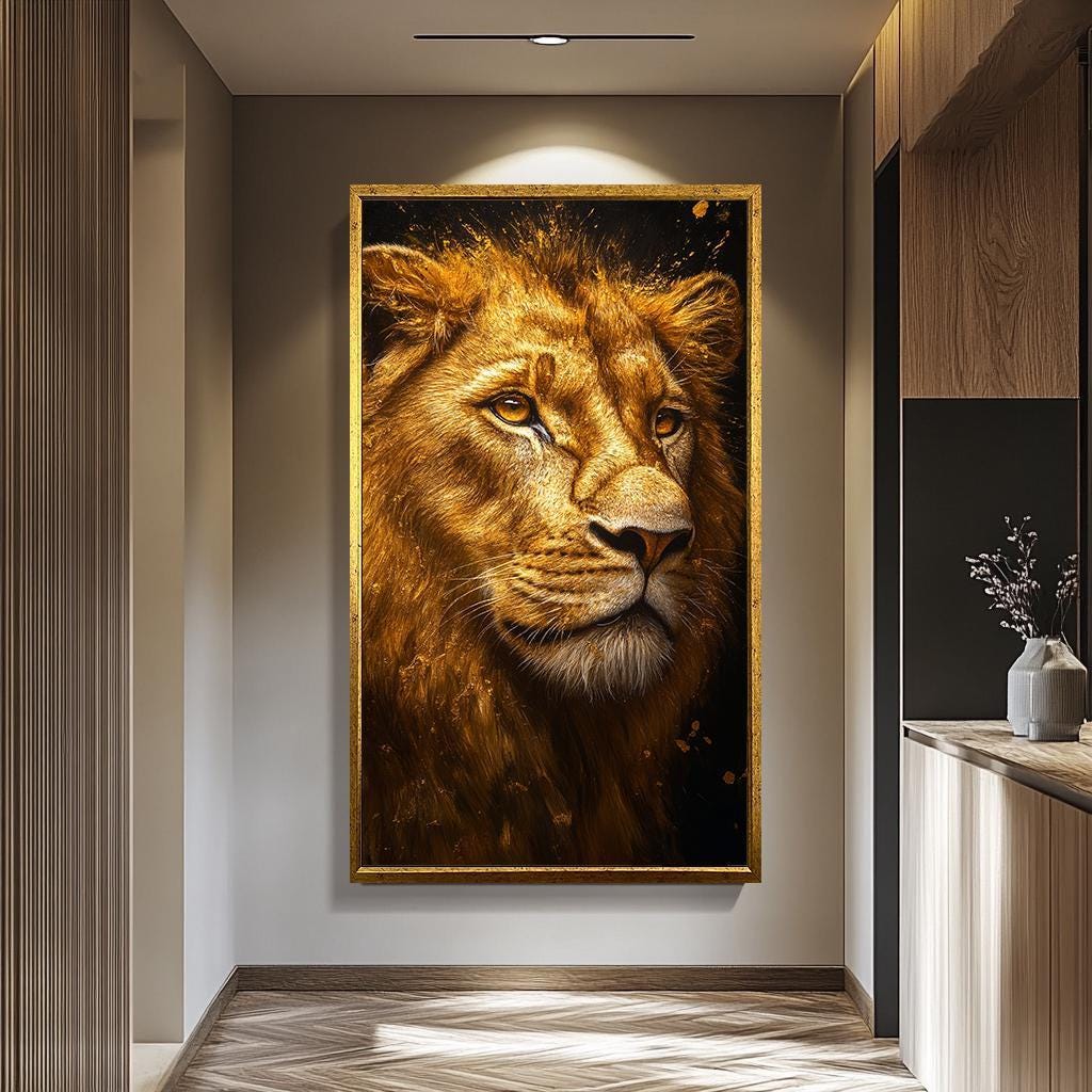 Lion Wall Art – Golden Lion Portrait Canvas Print | Luxury Wildlife Decor