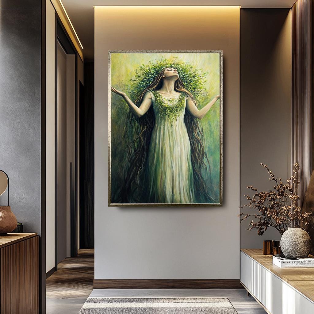 Women Wall Art – Feminine Canvas Print | Green Wall Decor | Fantasy Artwork