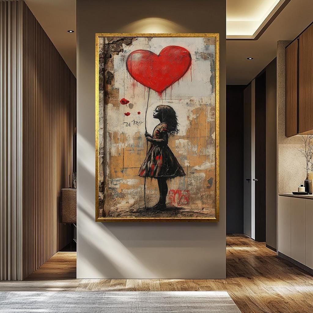 Banksy Balloon Girl Art - Red Heart Graffiti Wall Decor | Urban Canvas Print
