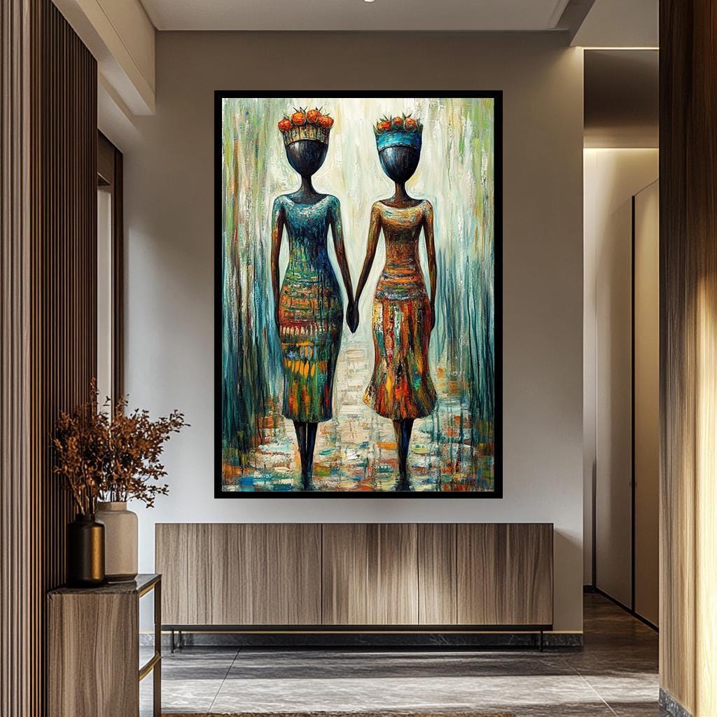 African Women Wall Art - Abstract Female Portrait Canvas | Vibrant Wall Decor