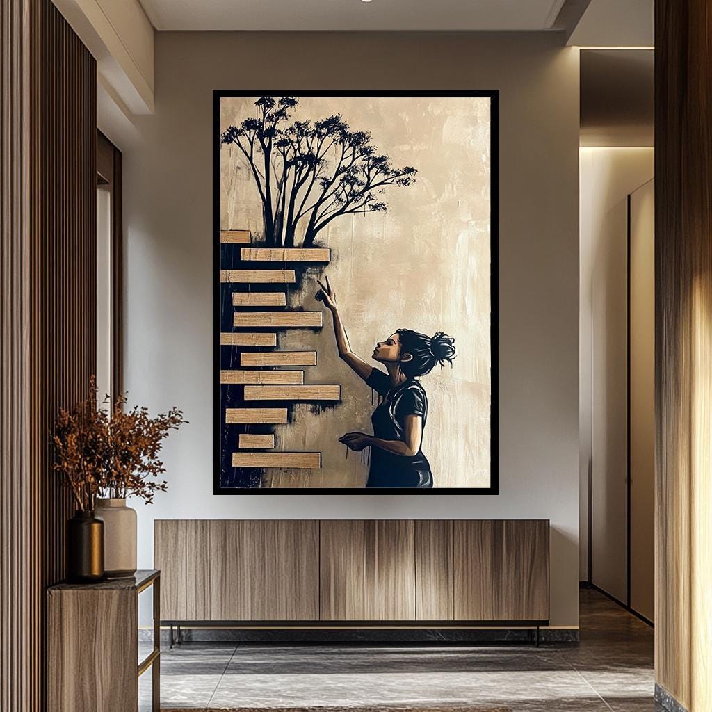 Banksy Wall Art – Modern Urban Artwork With Tree And Ladder Design | Vibrant Canvas Print