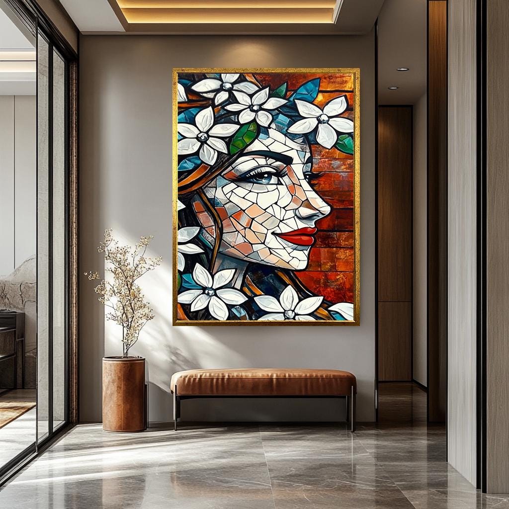 Mosaic Woman Pop Art - Floral Abstract Portrait | Vibrant Modern Artwork Canvas