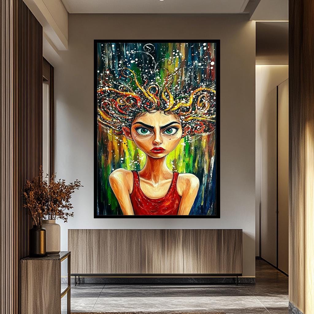 Weird Abstract Portrait – Bold Pop Art Wall Art | Colorful Female Portrait Canvas