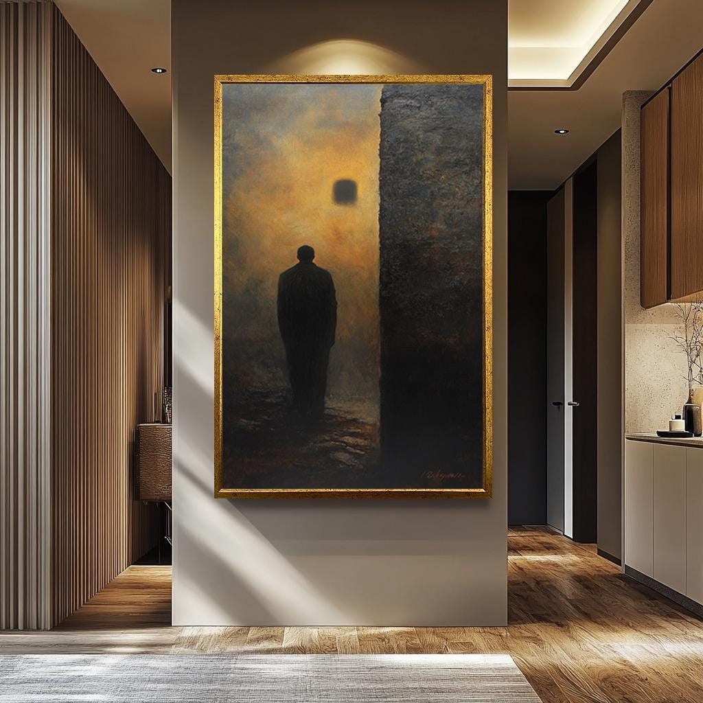 Mystery Shadow Man Canvas - Dark Surreal Print | Gothic Wall Art & Abstract Light Portal