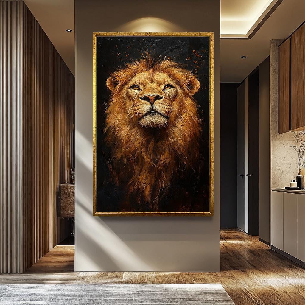 Lion Wall Art – Bold African Wildlife Canvas Painting | Safari Animal Decor