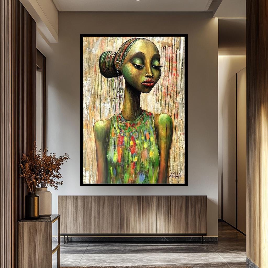 African Woman Wall Art - Abstract Female Portrait | Colorful Framed Canvas