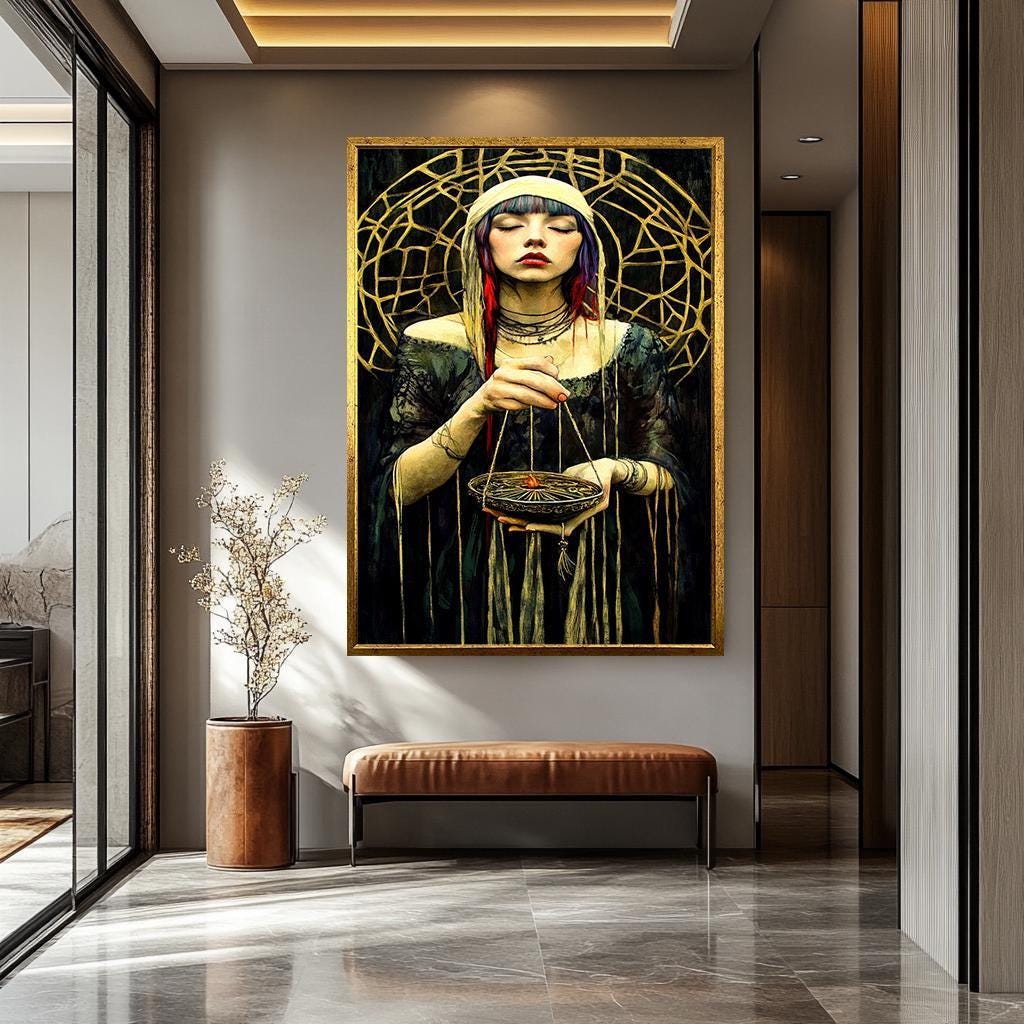 Mystical Woman Wall Art | Dark Aesthetic Decor – Feminine Gothic Artwork & Boho Witch Portrait