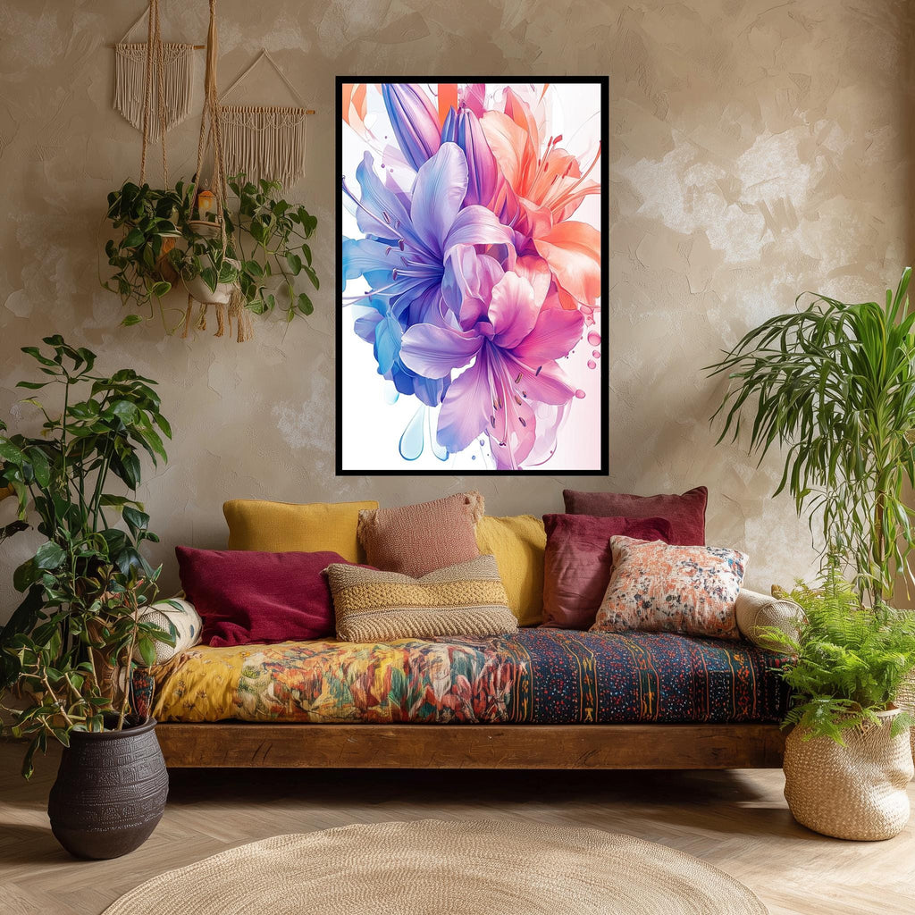 Colorful Lily Canvas Print – Vibrant Floral Wall Art in Pink Blue Purple Tones