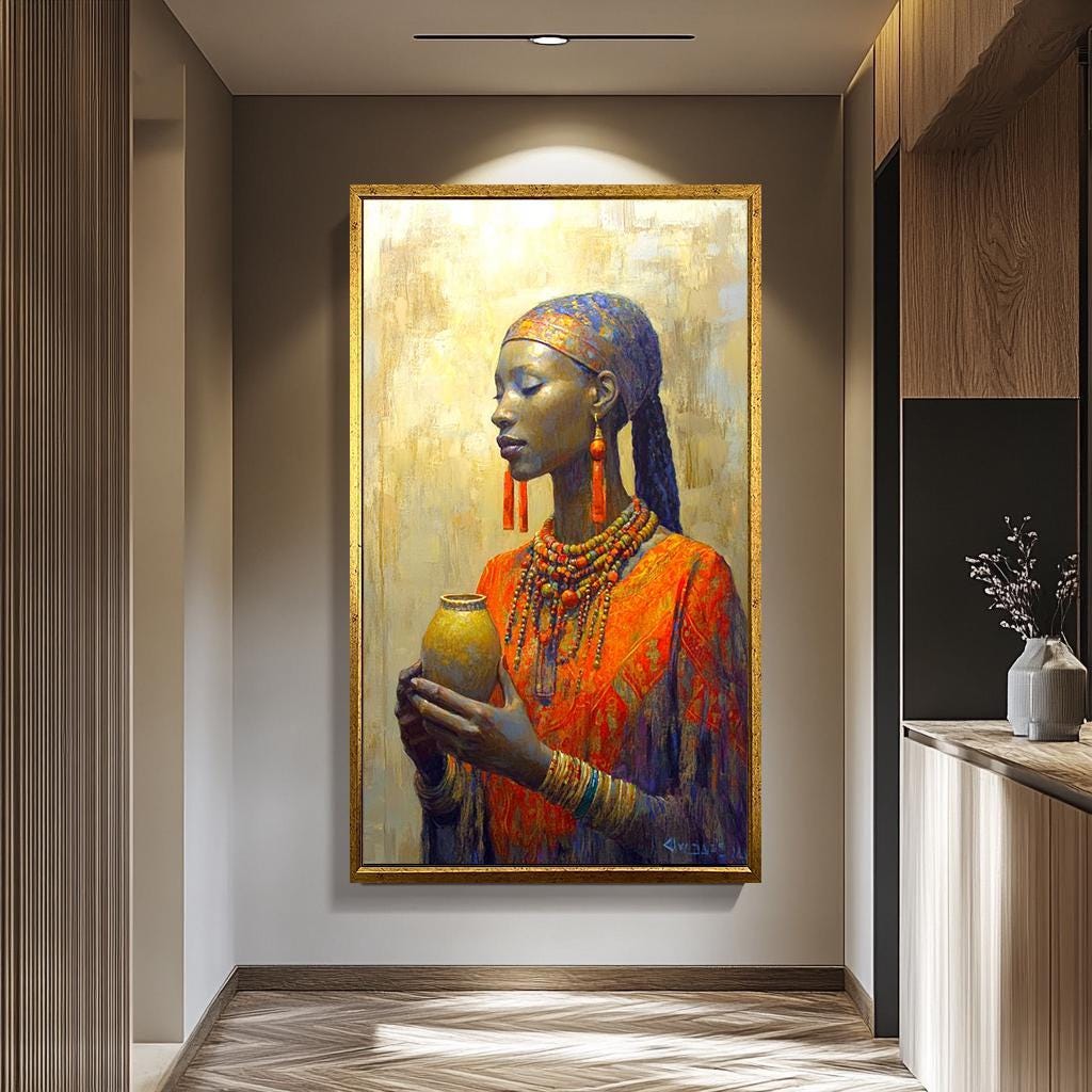 African Woman Wall Art – Vibrant Portrait Print | Black Woman Artwork Canvas