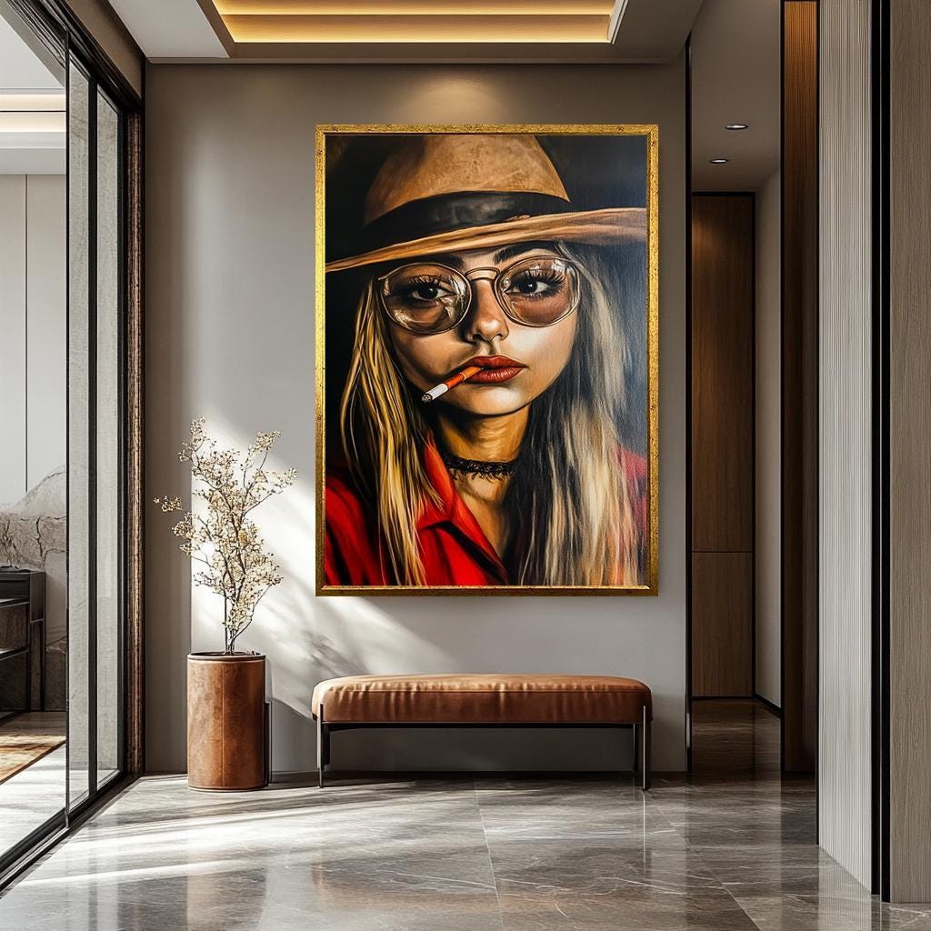 Woman Smoking Wall Art – Cool Girl Canvas | Modern Women Portrait Art Print
