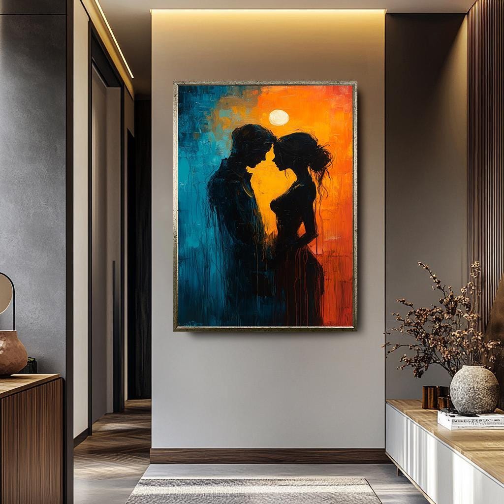 Couple Silhouette Wall Art – Romantic Canvas Painting | Sensual Home Decor